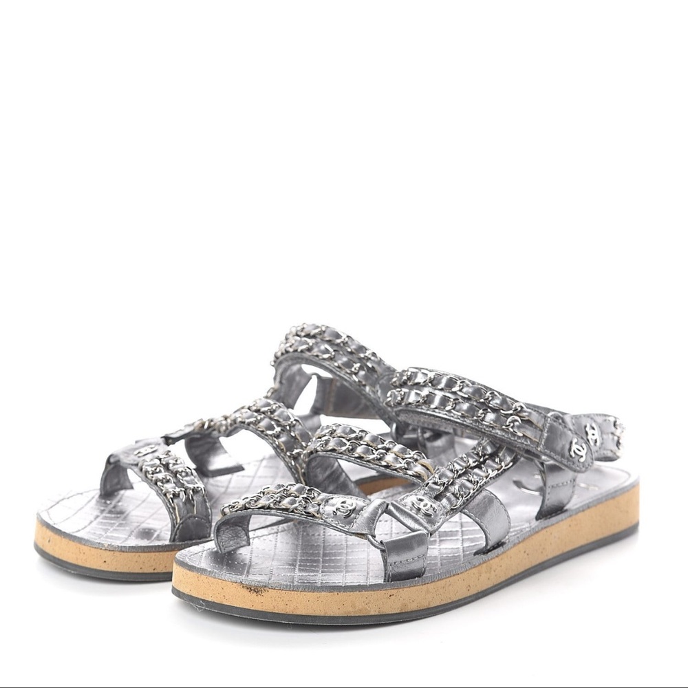 Chanel Silver Chain Dad Sandals